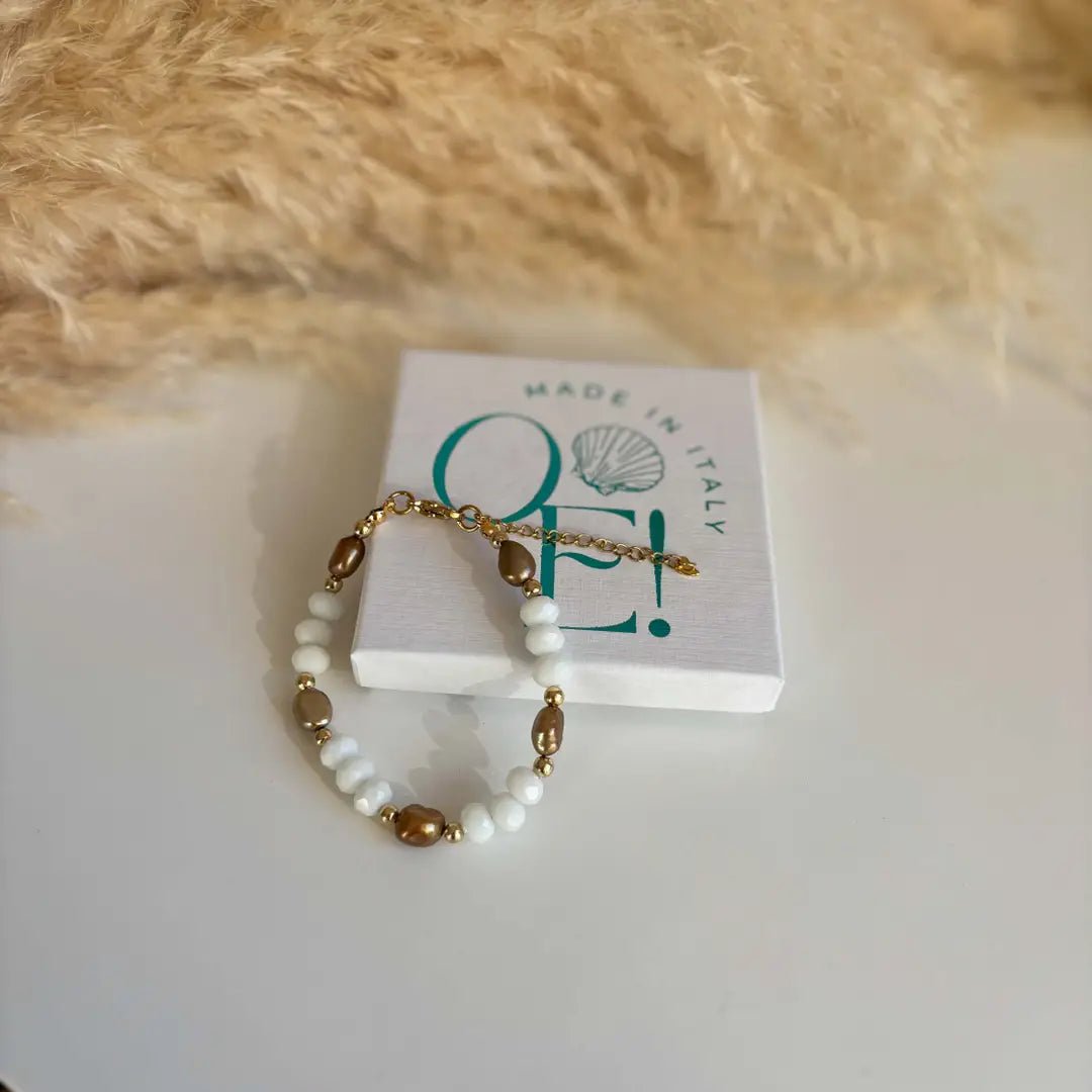 FIAMMA WHITE – Bracciale con mezzi cristalli e perle - OE!