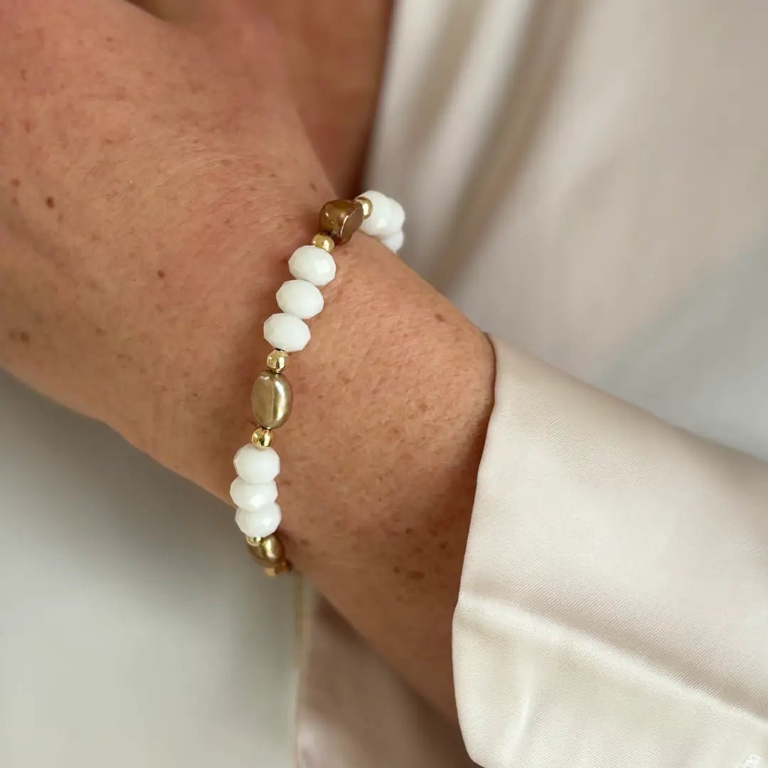 FIAMMA WHITE – Bracciale con mezzi cristalli e perle - OE!