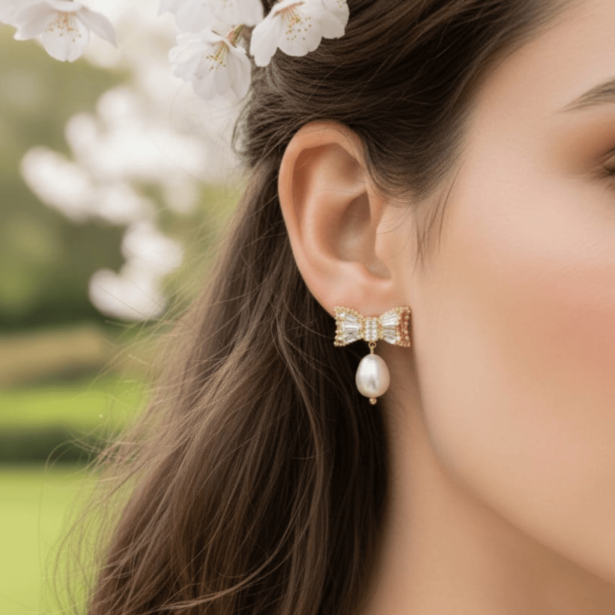 Fiocco di primavera orecchini perla naturale e zirconi