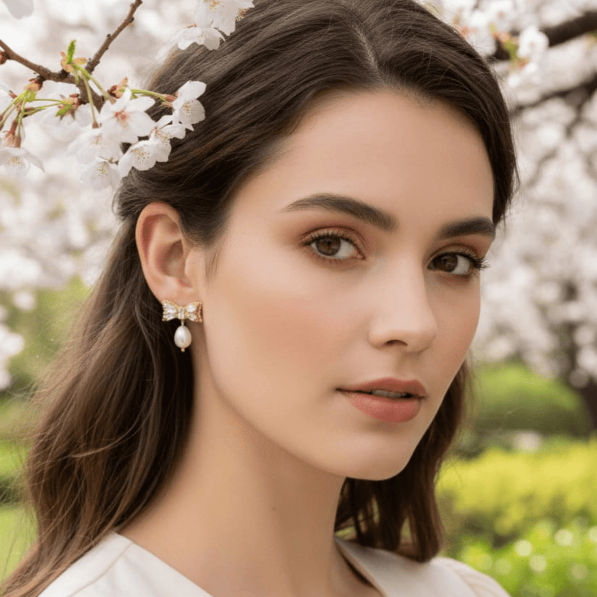 Fiocco di primavera orecchini perla naturale e zirconi