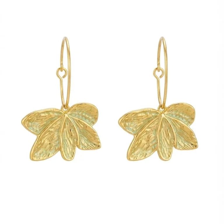 Foglia di bosco orecchini a cerchio con pendente placcati oro 18k - OE!