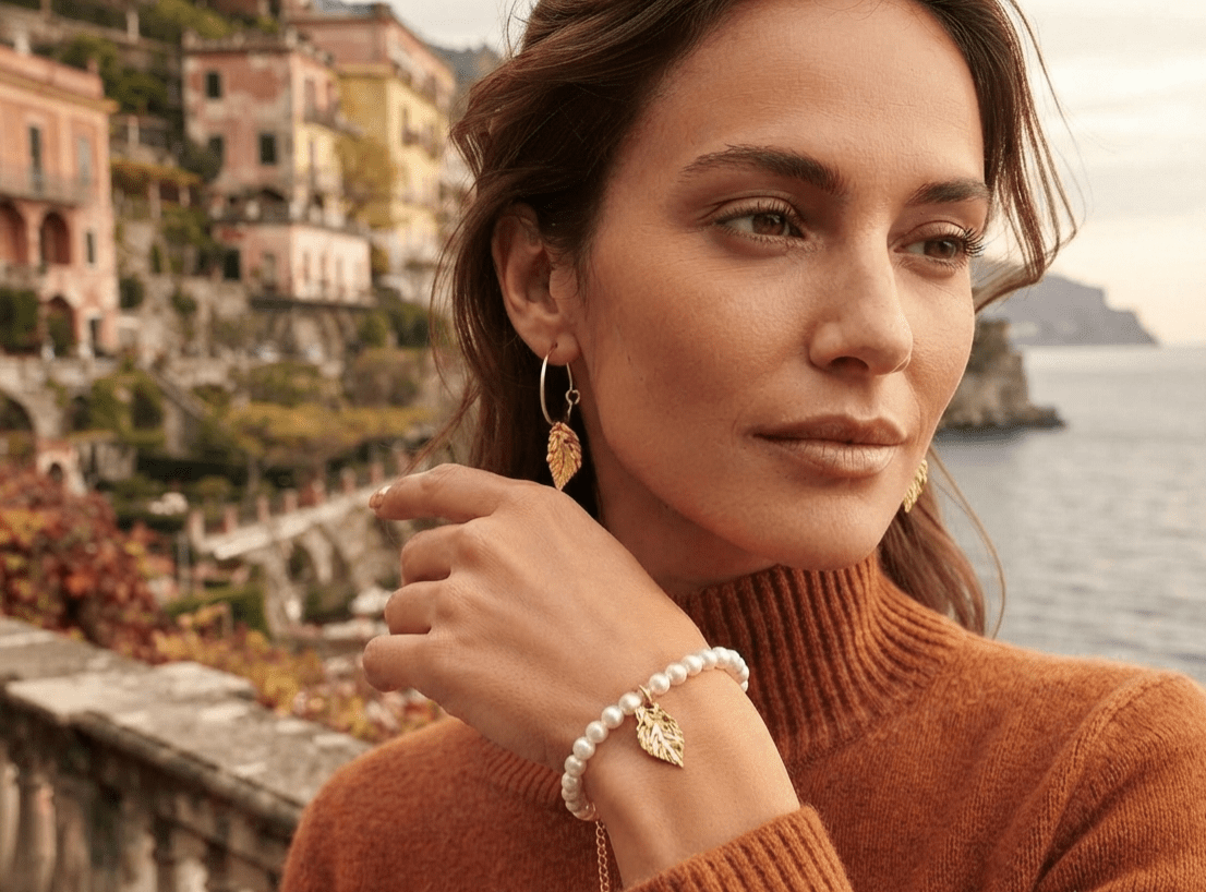 Fogliolina orecchini artigianali a cerchietto placcati oro 18k - OE!