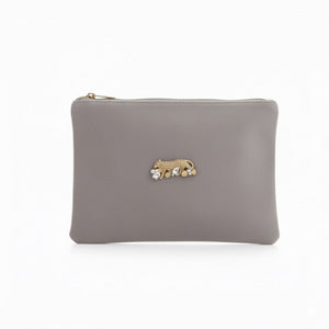 GHEPARDO - Pochette Velluto Grigio Tortora Artigianale Made in Italy con Spilla Ghepardo Staccabile - OE!
