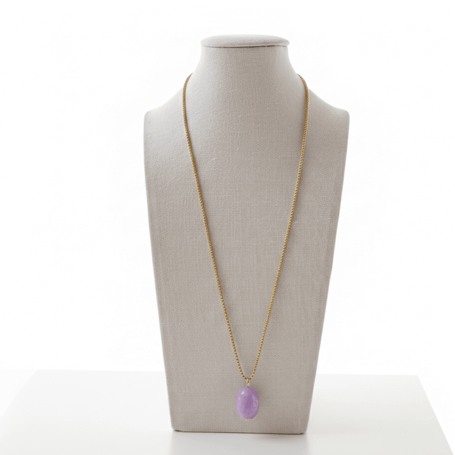 Glicine lucente collana in acciaio e oro 18K e giada lilla