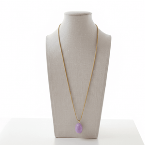 Glicine lucente collana in acciaio e oro 18K e giada lilla
