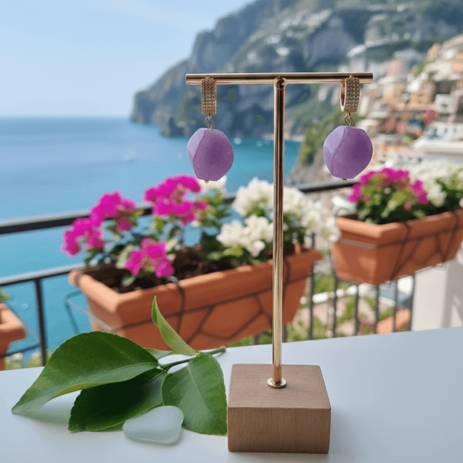 glicine lucente orecchino giada e zirconi acciaio Inox 18K