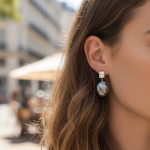 GOCCE D'OCEANO - Orecchini Pendenti Lussuosi con Perla Barocca Grande e Pietra Zirconia Luminosa - OE!