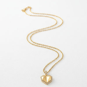 Golden Heart - Collana Lunga Cuore Zirconi Oro 18K - Acciaio Inox, Regalo Natale Made in Italy - OE!