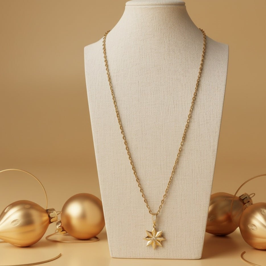 Golden Snow - Collana Natalizia Artigianale - Fiocco di Neve Placcato Oro 18K e Zirconi - OE!