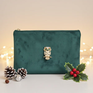 GUFO - Pochette Velluto Verde Bosco con Spilla gioiello - Artigianale Made in Italy - OE!