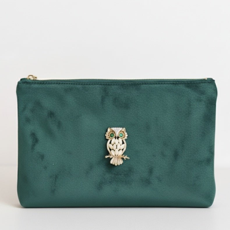GUFO - Pochette Velluto Verde Bosco con Spilla gioiello - Artigianale Made in Italy - OE!