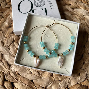 INCASTRI CELESTI - cerchi azzurro chiaro con perla keshi - OE!