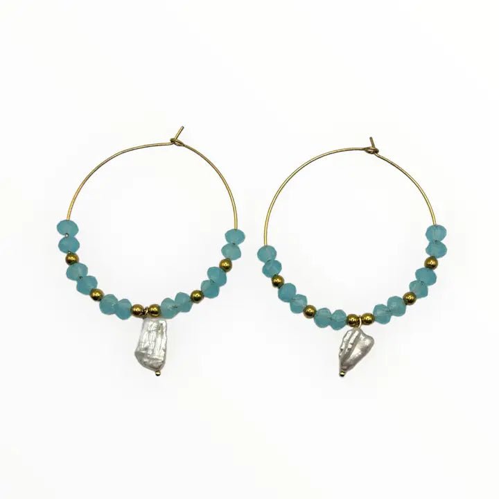 INCASTRI CELESTI - cerchi azzurro chiaro con perla keshi - OE!