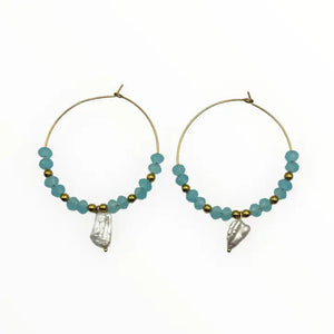 INCASTRI CELESTI - cerchi azzurro chiaro con perla keshi - OE!