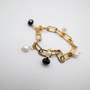 INCROCI BLACK - bracciale a catena con cristalli e perle - OE!