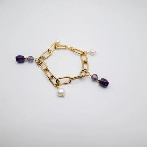 INCROCI PURPLE - bracciale a catena con perle ed ametista - OE!
