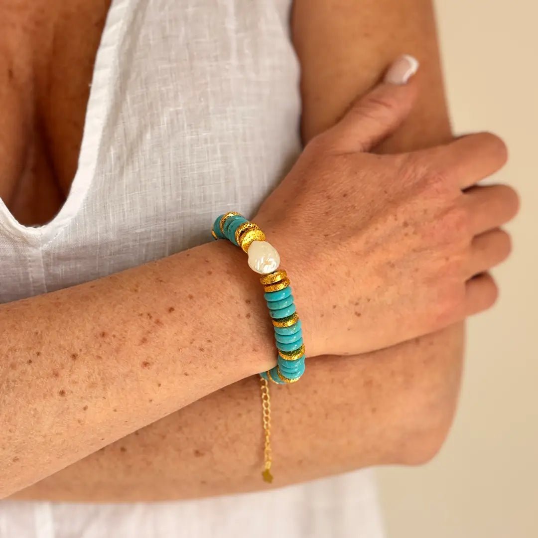 Ischia - Bracciale in Magnesite turchese e Perla Keshi - OE!