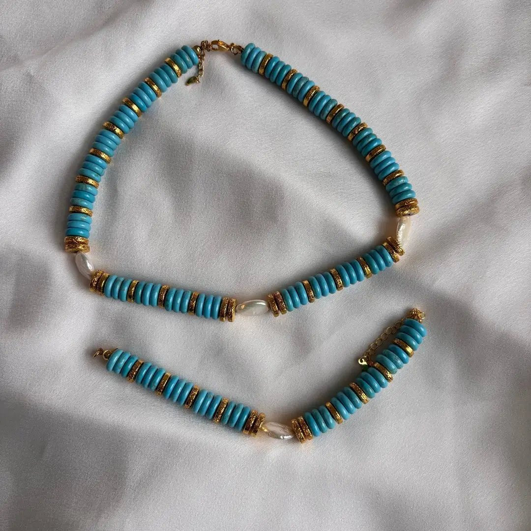 Ischia - Bracciale in Magnesite turchese e Perla Keshi - OE!