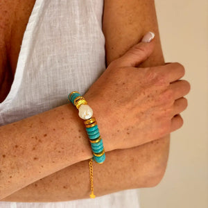 Ischia - Bracciale in Magnesite turchese e Perla Keshi - OE!