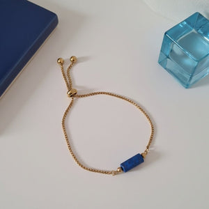 Lapì - Bracciale Acciaio Inossidabile Placcato Oro 18K Regolabile - Pietra Naturale Centrale Lapislazzuli Artigianale Made in Italy - OE!