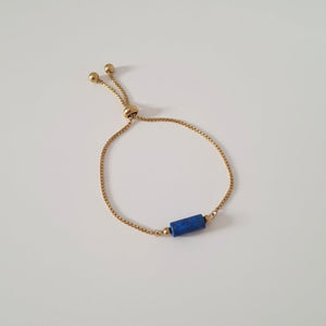 Lapì - Bracciale Acciaio Inossidabile Placcato Oro 18K Regolabile - Pietra Naturale Centrale Lapislazzuli Artigianale Made in Italy - OE!