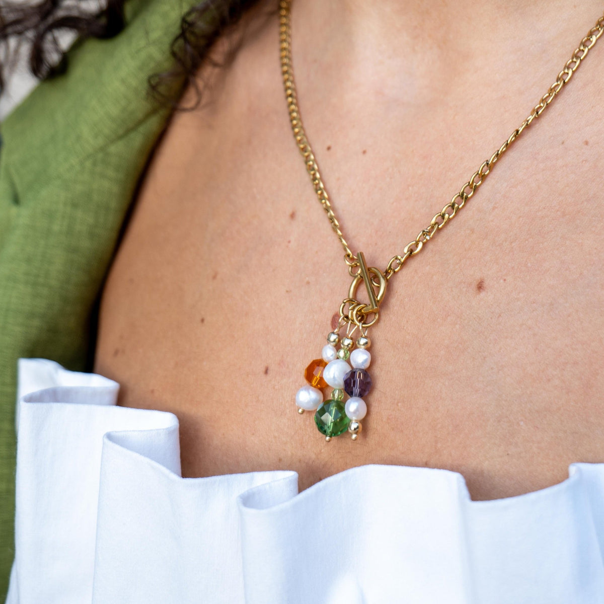 LAPILLI - Collana a catena con ciondoli in perle e cristalli - OE!