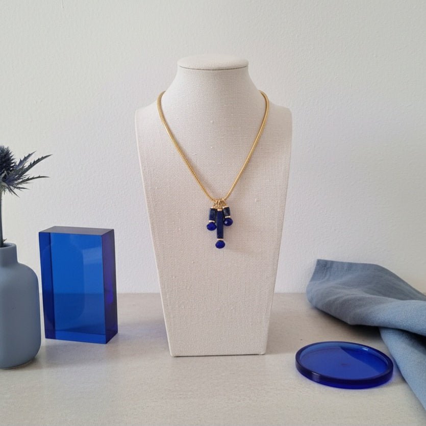 Lapisia Collana Lapis Blu, Acciaio Inossidabile Placcato Oro 18K - Catena Doppia tonda - OE!