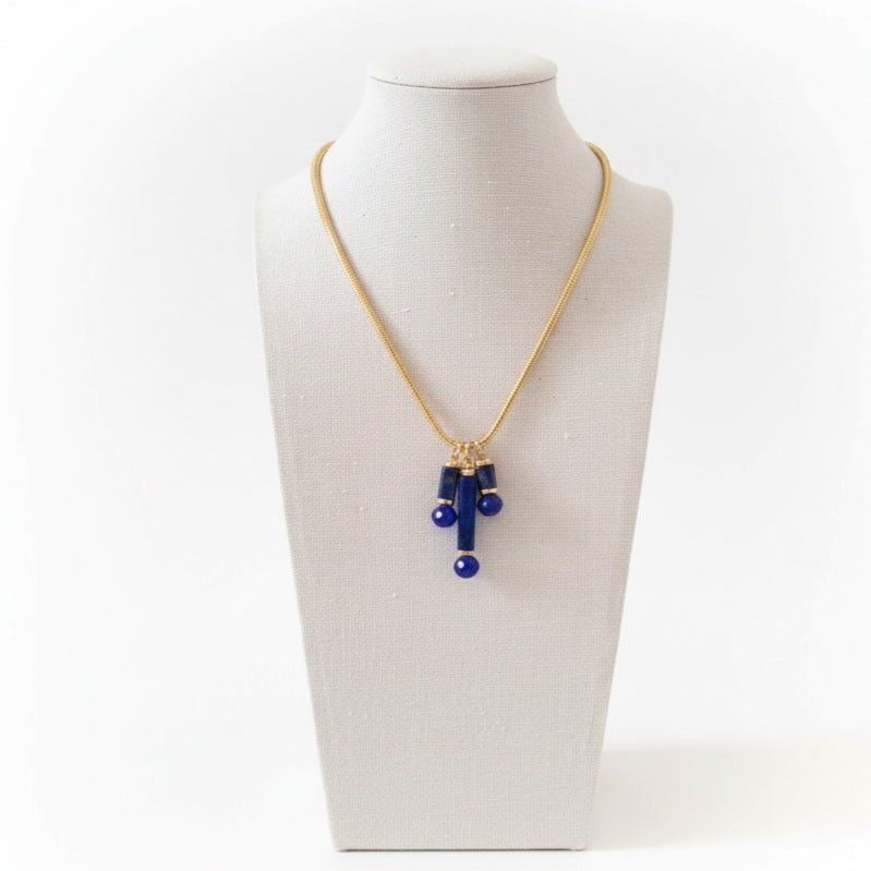 Lapisia Collana Lapis Blu, Acciaio Inossidabile Placcato Oro 18K - Catena Doppia tonda - OE!