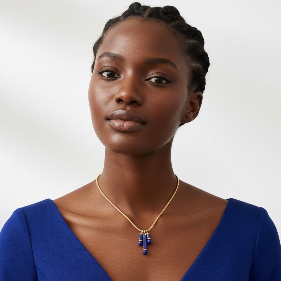 Lapisia Collana Lapis Blu, Acciaio Inossidabile Placcato Oro 18K - Catena Doppia tonda - OE!