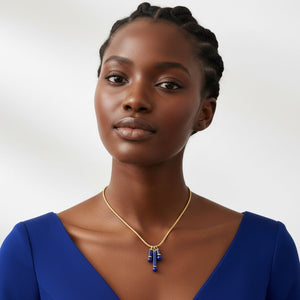 Lapisia Collana Lapis Blu, Acciaio Inossidabile Placcato Oro 18K - Catena Doppia tonda - OE!