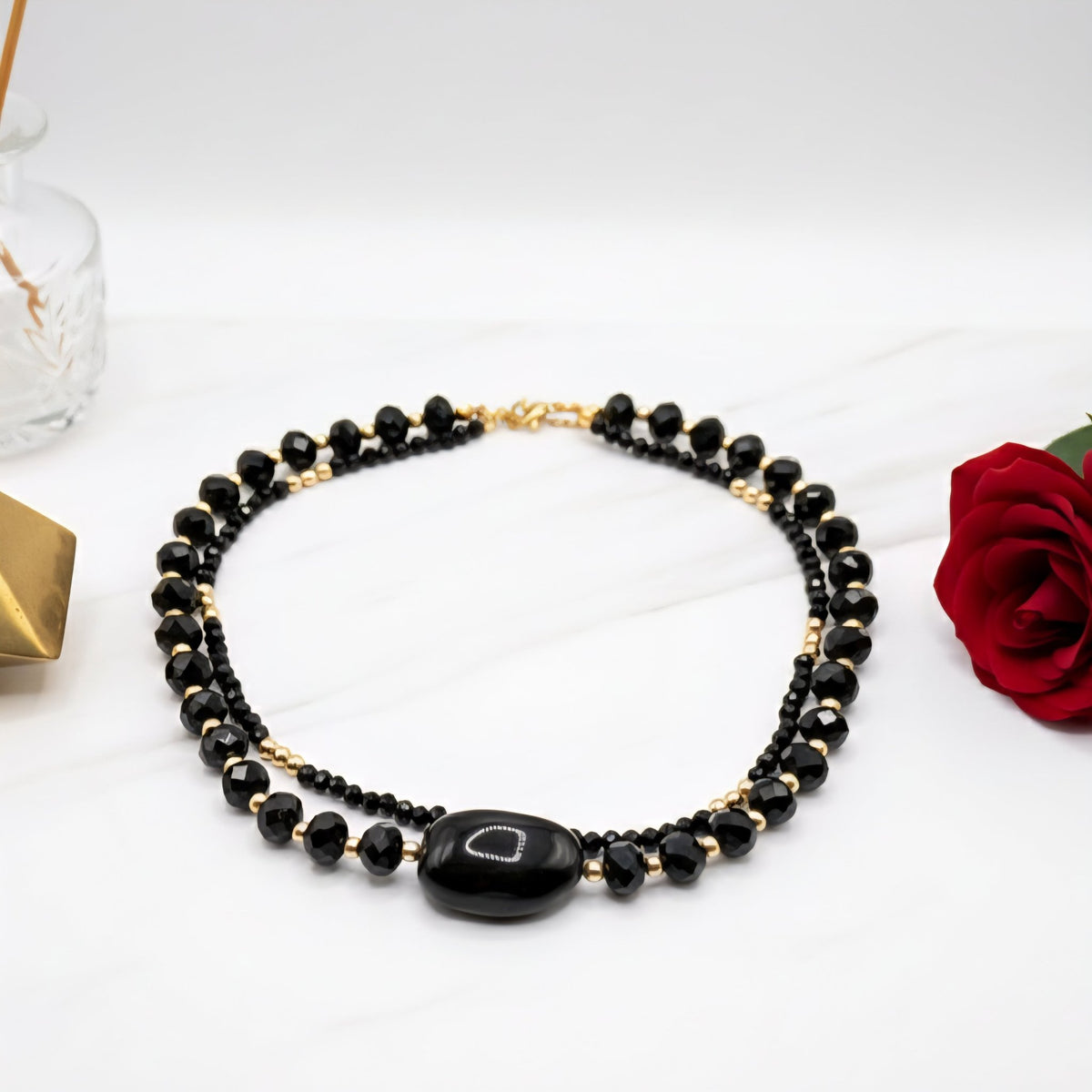 LAVA - Collana con Pietra Ossidiana e cristalli - OE!