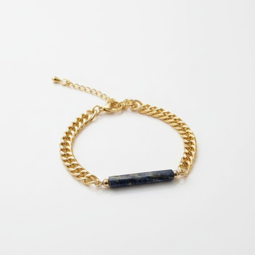 LAZURIEL Bracciale in Acciaio Placcato Oro 18k e Lapis Blu Naturale - OE!