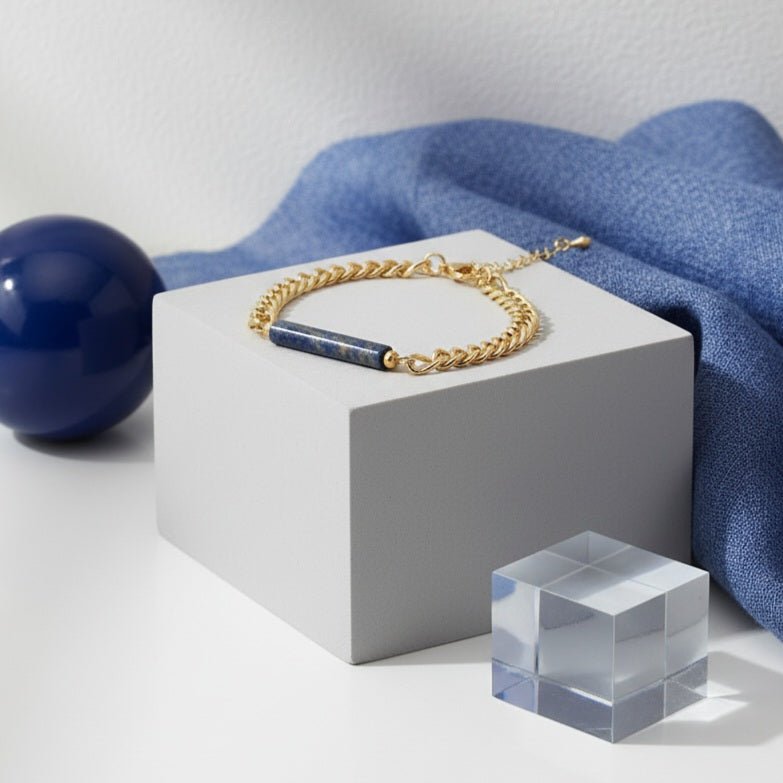 LAZURIEL Bracciale in Acciaio Placcato Oro 18k e Lapis Blu Naturale - OE!