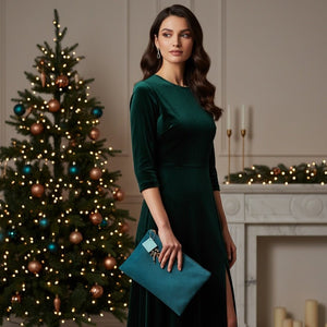 LIBELLULA - Pochette Velluto Blu Petrolio Artigianale Made in Italy con spilla staccabile Libellula - OE!