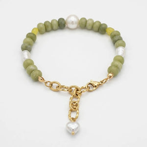 Luce di ginkgo bracciale artigianale con perle e giada placcato oro 18k - OE!