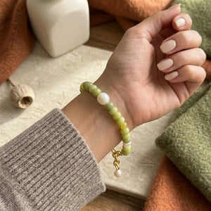 Luce di ginkgo bracciale artigianale con perle e giada placcato oro 18k - OE!