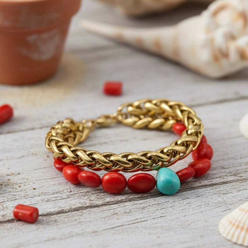 MAI TAI - bracciale in corallo bambù e magnesite - OE!