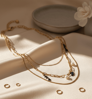 Mito partenopeo collana acciaio oro 18K charms neri e perla