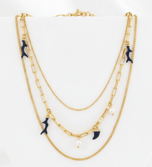 Mito partenopeo collana acciaio oro 18K charms neri e perla