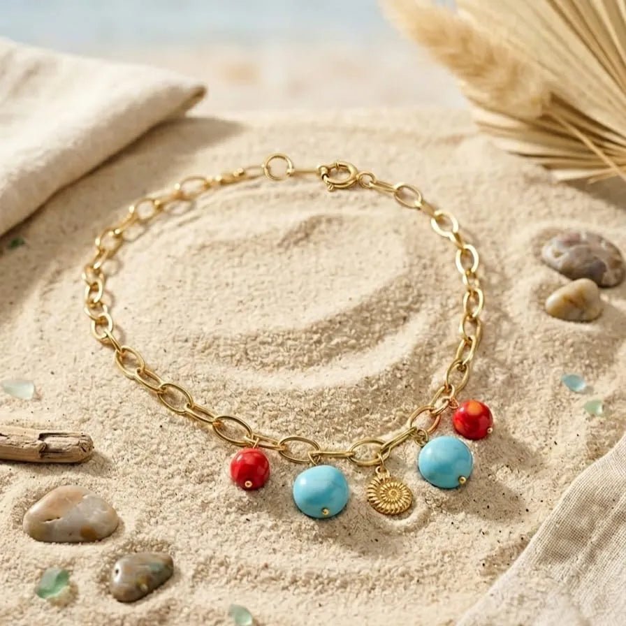 Nautilus collana a catena con corallo e turchese - OE!