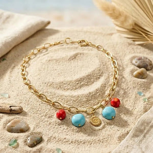 Nautilus collana a catena con corallo e turchese - OE!