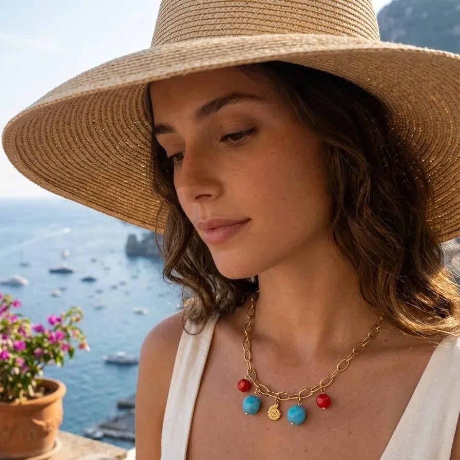 Nautilus collana a catena con corallo e turchese - OE!