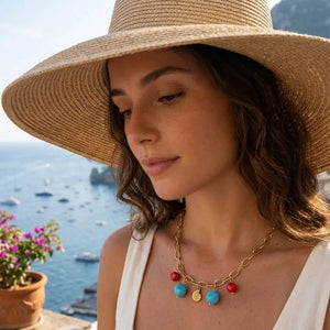 Nautilus collana a catena con corallo e turchese - OE!