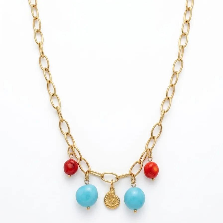 Nautilus collana a catena con corallo e turchese - OE!