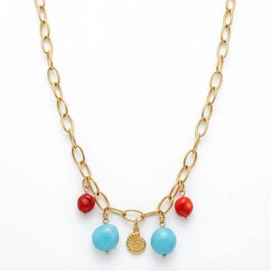 Nautilus collana a catena con corallo e turchese - OE!