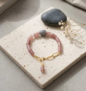 nebbia grigia bracciale artigianale con agata e quarzo