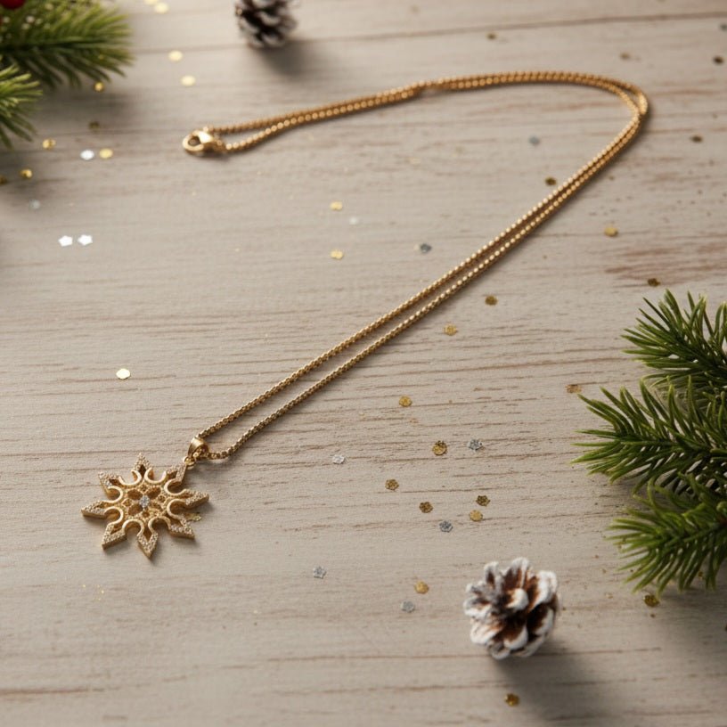 NEVE Collana Lunga Tubolare Oro 18K &amp; Zirconi - Fiocco di Neve Artigianale Italiano - OE!