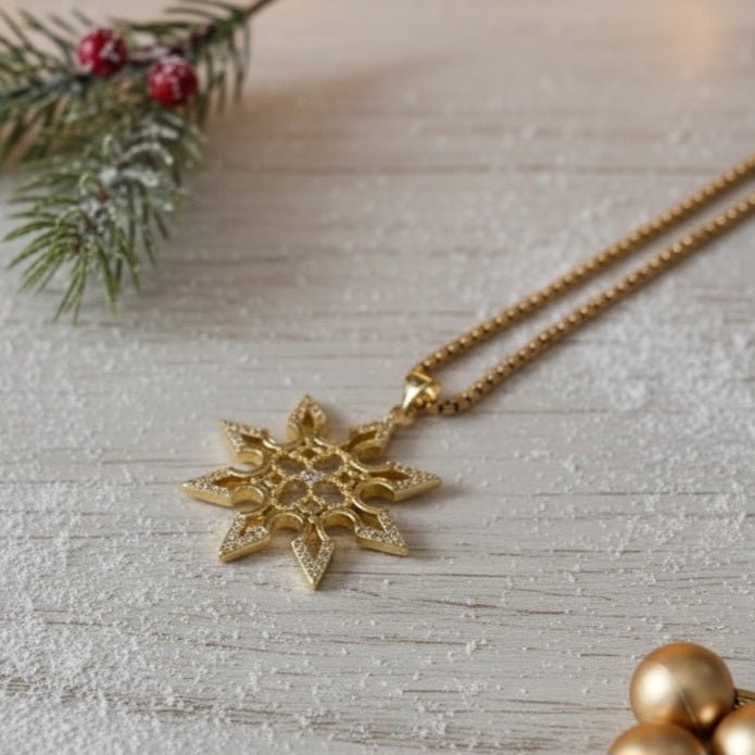 NEVE Collana Lunga Tubolare Oro 18K &amp; Zirconi - Fiocco di Neve Artigianale Italiano - OE!