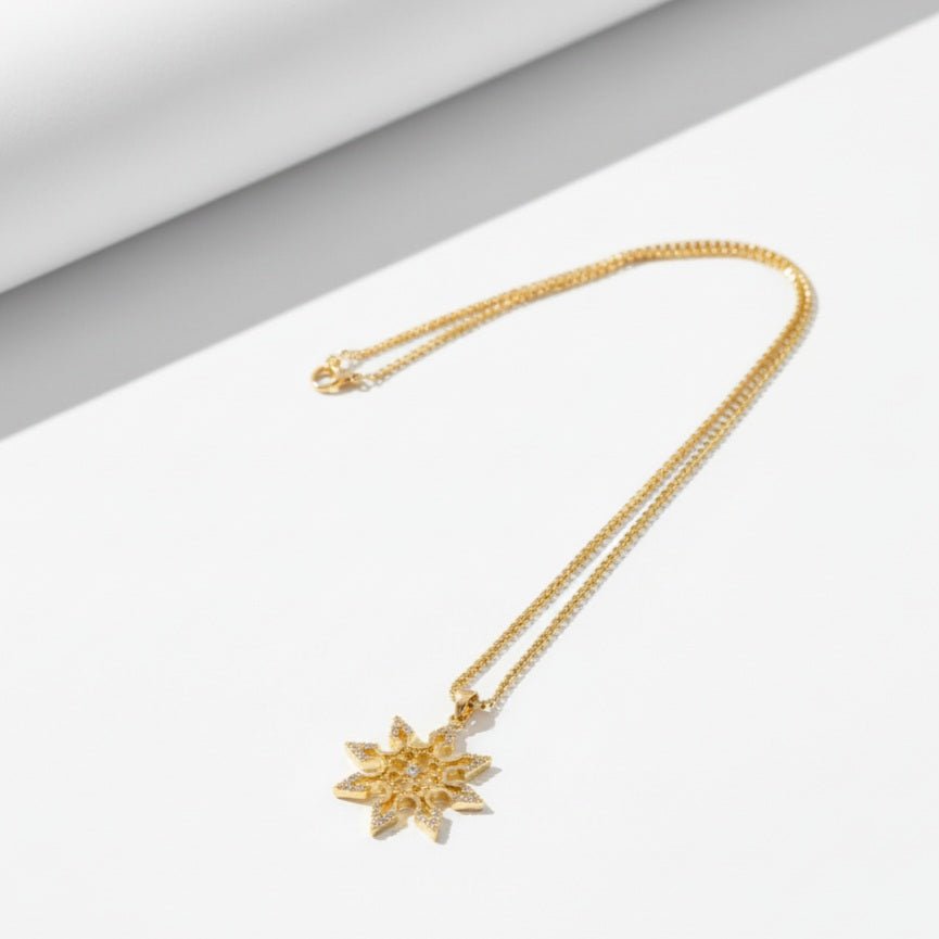 NEVE Collana Lunga Tubolare Oro 18K &amp; Zirconi - Fiocco di Neve Artigianale Italiano - OE!