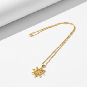 NEVE Collana Lunga Tubolare Oro 18K & Zirconi - Fiocco di Neve Artigianale Italiano - OE!